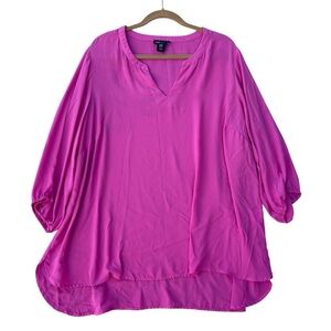 JNY Jones New York Top Plus Size 2X Pink V-Neck 3/4 Sleeve Blouse Casual